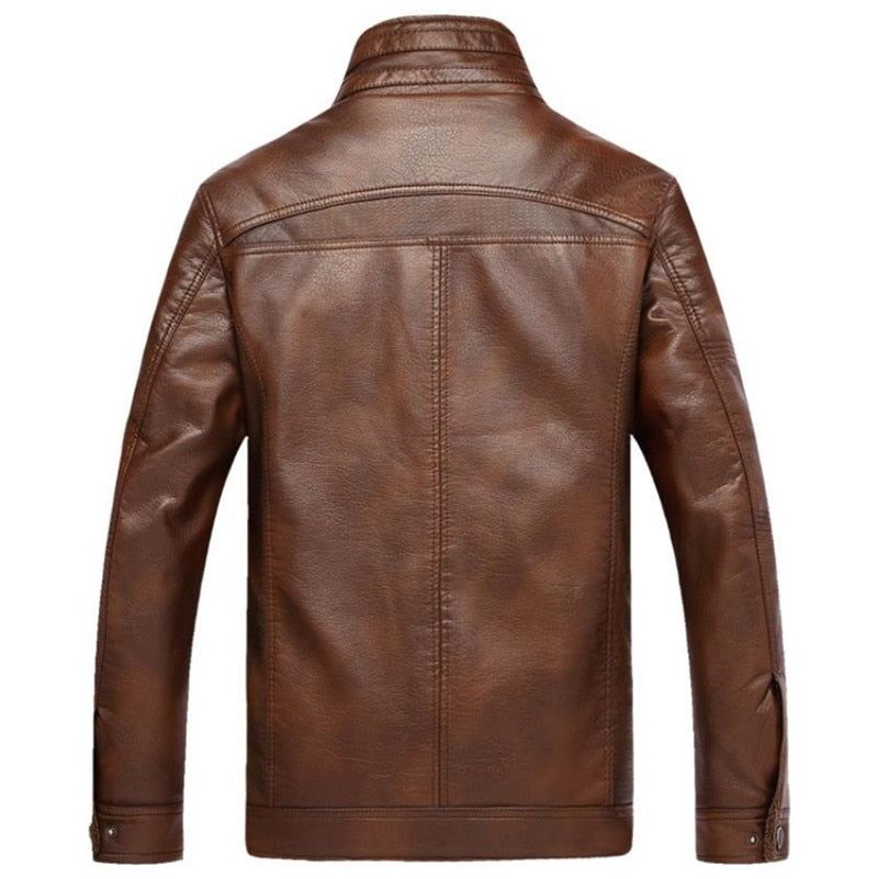 Pu Leather Plus Velvet Stand Collar Jacket