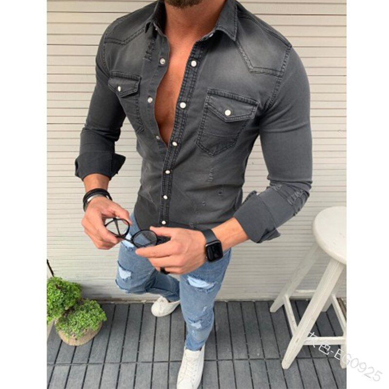 Turndown Washed Jeans Shirt