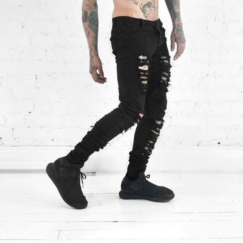 Hip Hop Swag Distressed Slim Jeans 3 Barvy