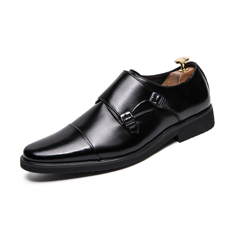 Kožené Společenské Boty Oxford S Dvojitým Páskem Monk Strap