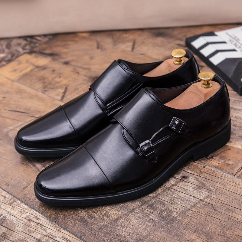 Kožené Společenské Boty Oxford S Dvojitým Páskem Monk Strap