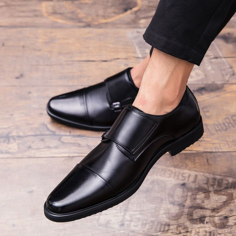 Kožené Společenské Boty Oxford S Dvojitým Páskem Monk Strap