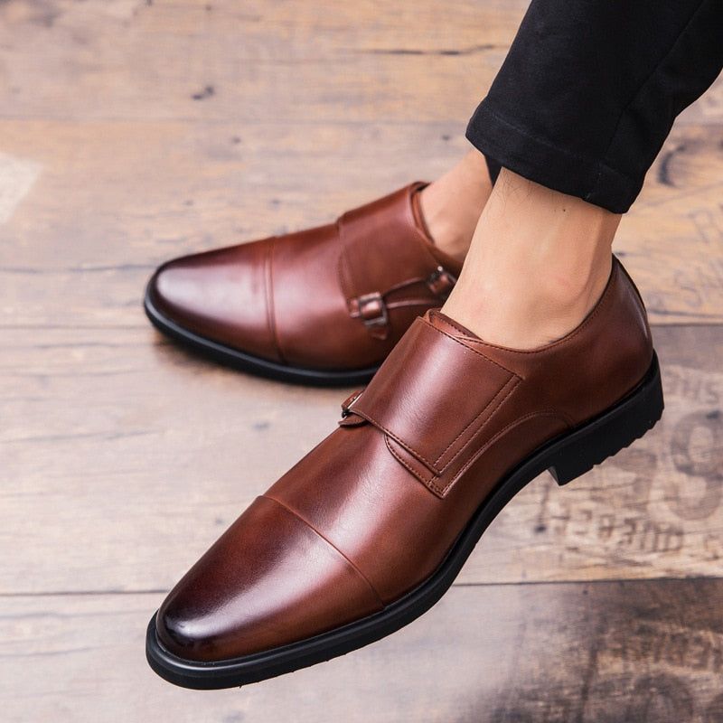 Kožené Společenské Boty Oxford S Dvojitým Páskem Monk Strap