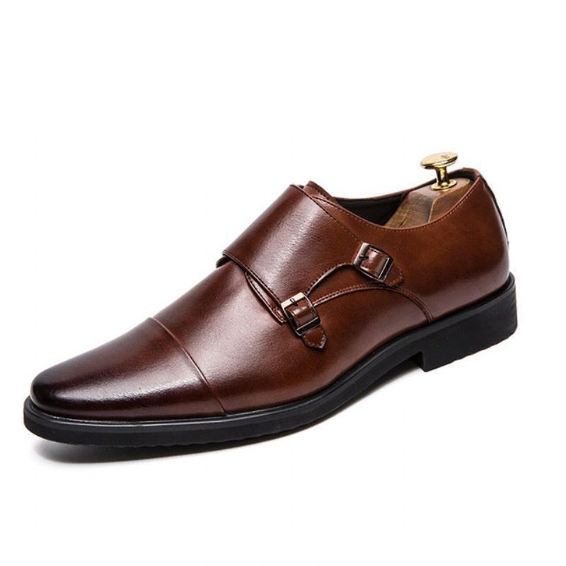 Kožené Společenské Boty Oxford S Dvojitým Páskem Monk Strap